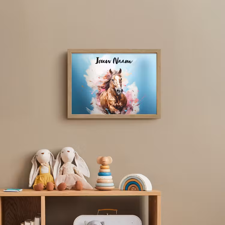 Paard - Meisjes - Blauw - Roze Light Box met batterij (Wandlamp kind) middel -sfeer2_kind