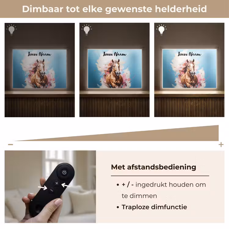Paard - Meisjes - Blauw - Roze Light Box met batterij (Wandlamp kind) middel -USP_dimbaarNL