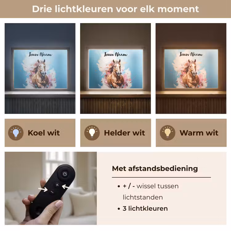 Paard - Meisjes - Blauw - Roze Light Box met batterij (Wandlamp kind) middel -USP_lichtkleurNL