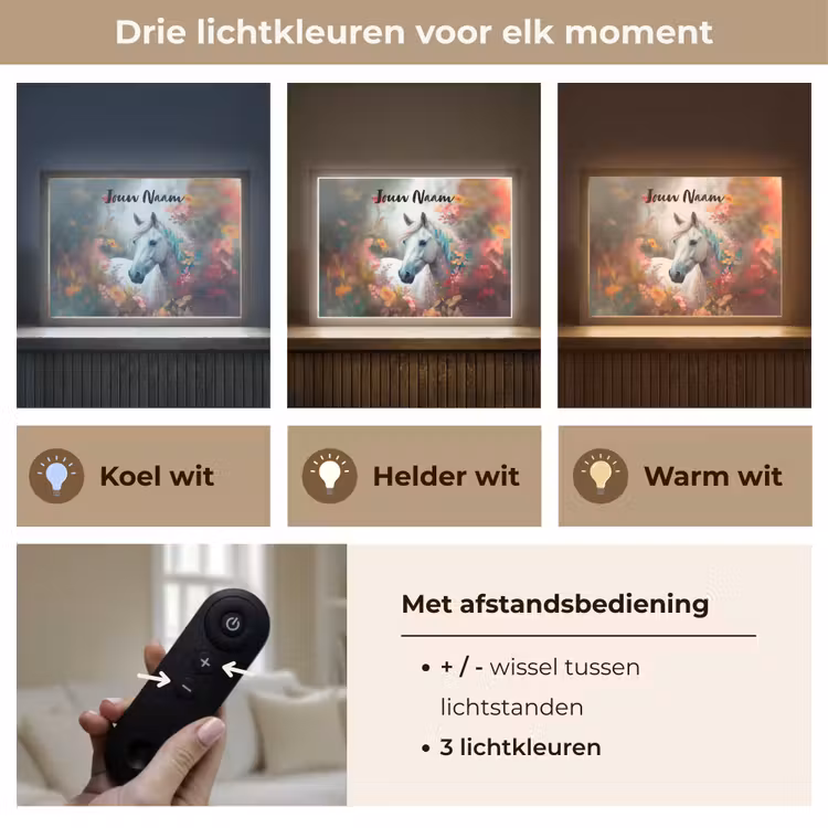 Paard - Natuur - Bloemen - Dieren - Bos Light Box met batterij (Wandlamp kind) middel -USP_lichtkleurNL