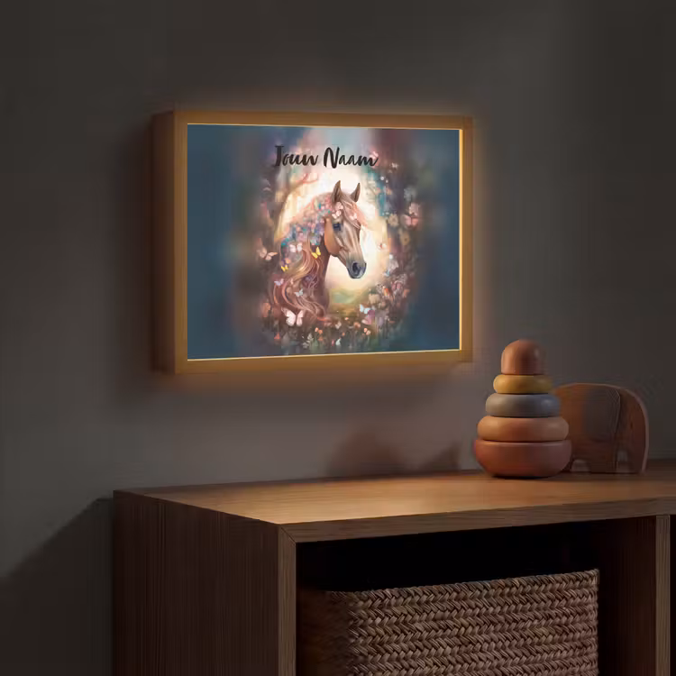 Paard - Natuur - Bloemen - Vlinders - Bos Light Box met batterij (Wandlamp kind) middel -sfeer5_kind