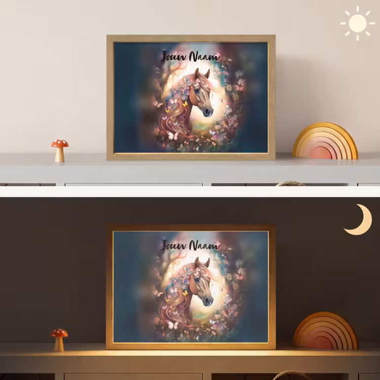 Paard - Natuur - Bloemen - Vlinders - Bos Light Box met batterij (Wandlamp kind) middel -sfeer3_kind