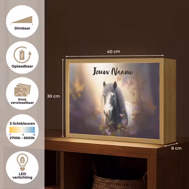 Paard - Natuur - Dieren - Bloemen - Paars Light Box met batterij (Wandlamp kind) middel -USP_websiteoverzichtNL
