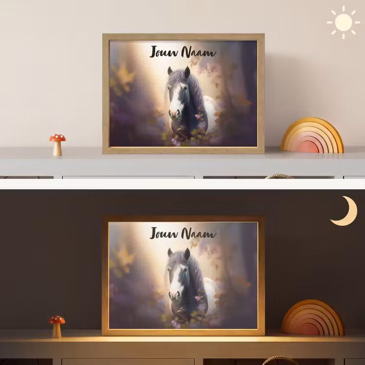 Paard - Natuur - Dieren - Bloemen - Paars Light Box met batterij (Wandlamp kind) middel -sfeer3_kind