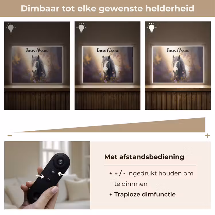 Paard - Natuur - Dieren - Bloemen - Paars Light Box met batterij (Wandlamp kind) middel -USP_dimbaarNL