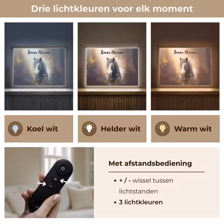 Paard - Natuur - Dieren - Bloemen - Paars Light Box met batterij (Wandlamp kind) middel -USP_lichtkleurNL
