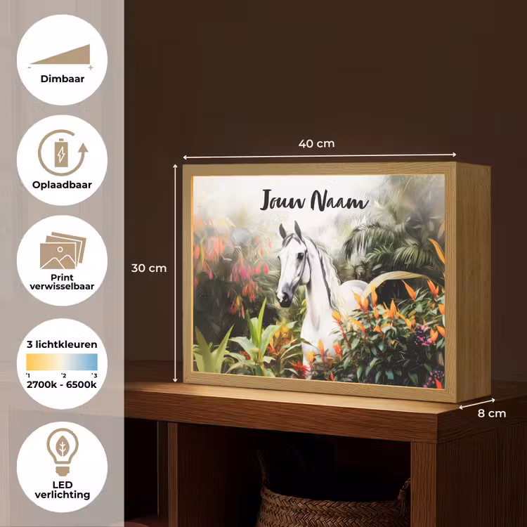 Paard - Wit - Bos - Bloemen - Planten Light Box met batterij (Wandlamp kind) middel -USP_websiteoverzichtNL