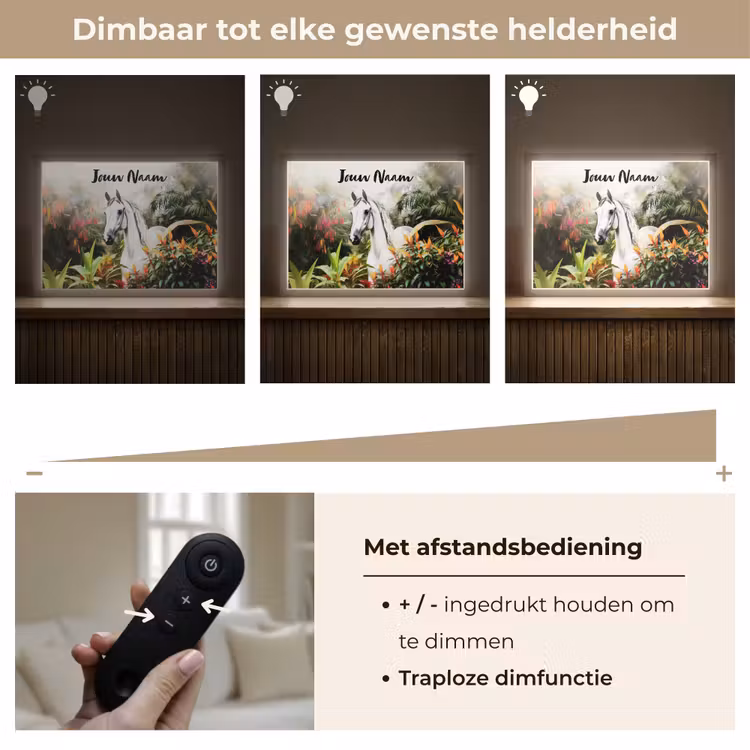 Paard - Wit - Bos - Bloemen - Planten Light Box met batterij (Wandlamp kind) middel -USP_dimbaarNL