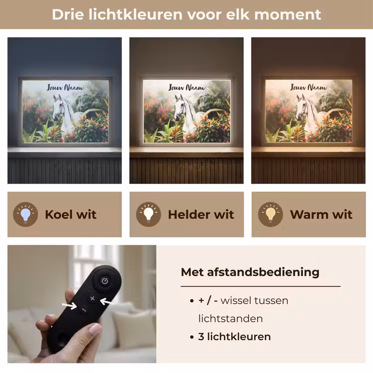 Paard - Wit - Bos - Bloemen - Planten Light Box met batterij (Wandlamp kind) middel -USP_lichtkleurNL