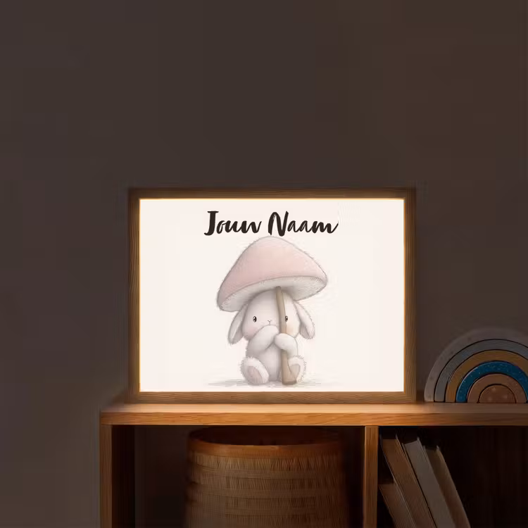 Paddenstoel - Konijn - Roze Light Box met batterij (Wandlamp kind) middel -sfeer1_kind