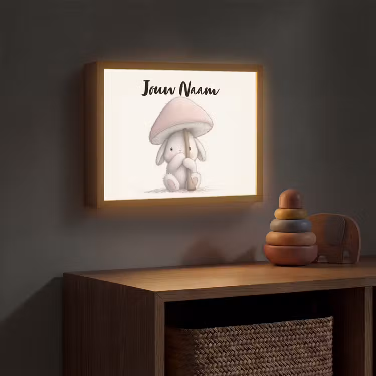 Paddenstoel - Konijn - Roze Light Box met batterij (Wandlamp kind) middel -sfeer5_kind
