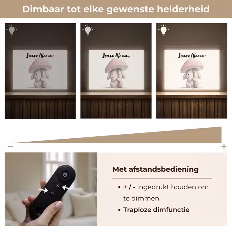 Paddenstoel - Konijn - Roze Light Box met batterij (Wandlamp kind) middel -USP_dimbaarNL