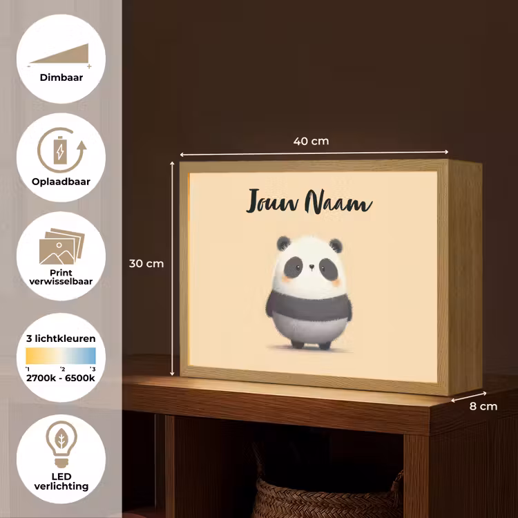 Panda - Beige - Minimalistisch Light Box met batterij (Wandlamp kind) middel -USP_websiteoverzichtNL