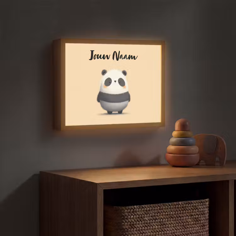 Panda - Beige - Minimalistisch Light Box met batterij (Wandlamp kind) middel -sfeer5_kind