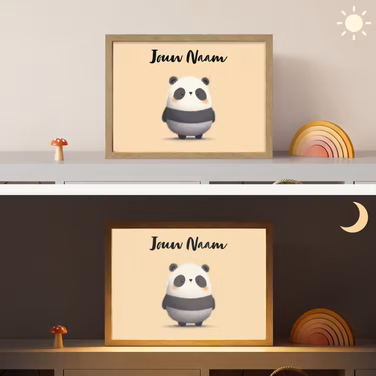 Panda - Beige - Minimalistisch Light Box met batterij (Wandlamp kind) middel -sfeer3_kind