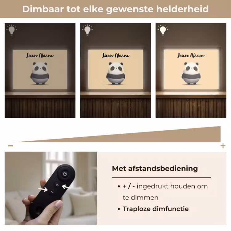 Panda - Beige - Minimalistisch Light Box met batterij (Wandlamp kind) middel -USP_dimbaarNL