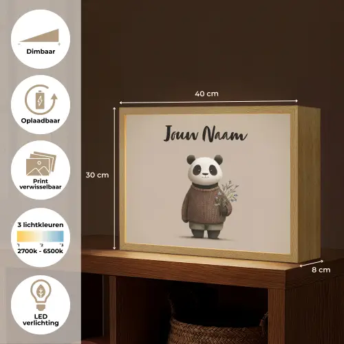 Panda - Blauwe bloemen - Zachtheid Light Box met batterij (Wandlamp kind) middel -USP_websiteoverzichtNL