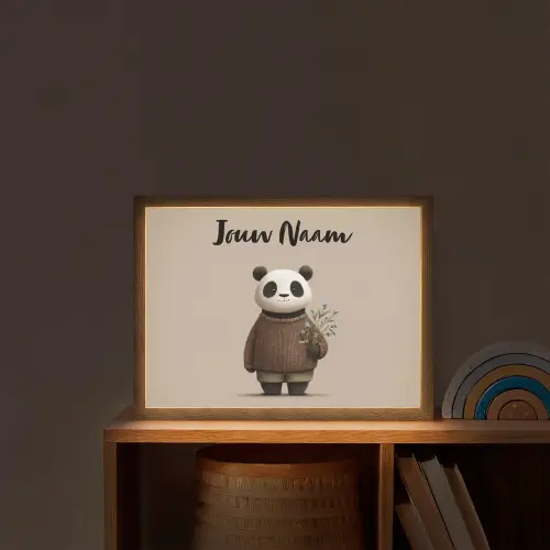 Panda - Blauwe bloemen - Zachtheid Light Box met batterij (Wandlamp kind) middel -sfeer1_kind