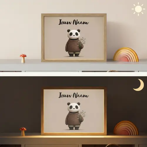 Panda - Blauwe bloemen - Zachtheid Light Box met batterij (Wandlamp kind) middel -sfeer3_kind
