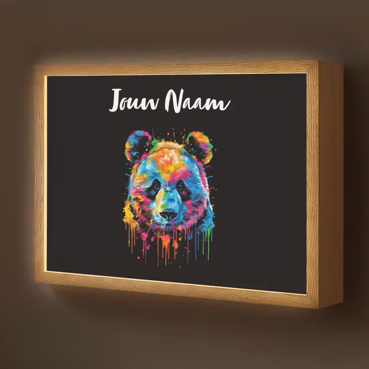 Panda - Dieren - Kleur - Verf - Zwart Light Box met batterij (Wandlamp kind) middel -z3d_website