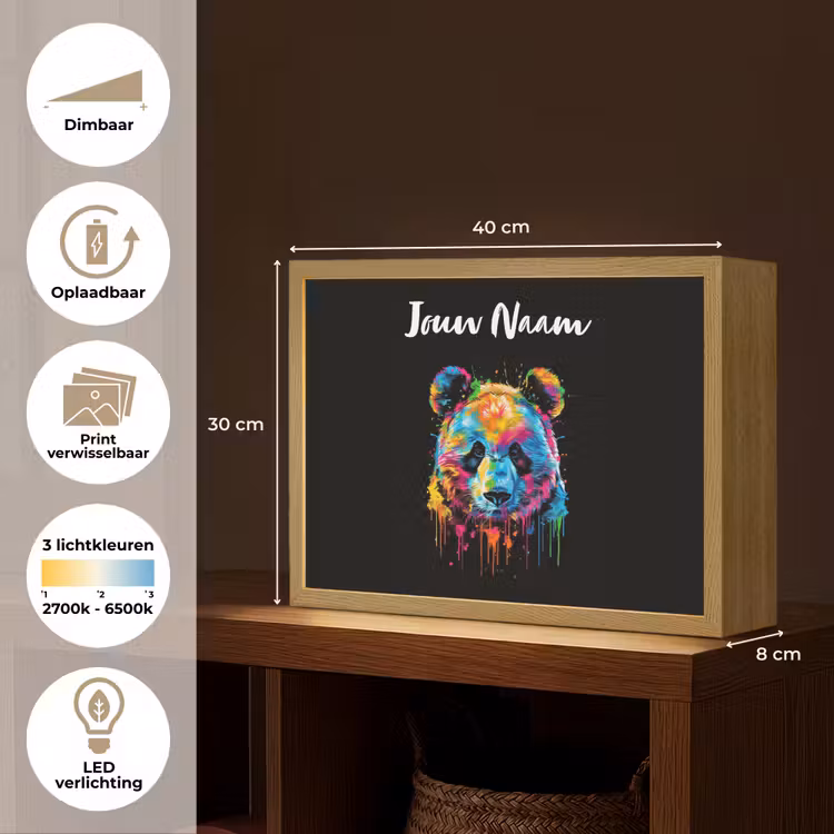 Panda - Dieren - Kleur - Verf - Zwart Light Box met batterij (Wandlamp kind) middel -USP_websiteoverzichtNL