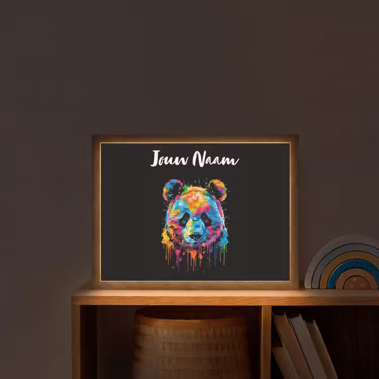 Panda - Dieren - Kleur - Verf - Zwart Light Box met batterij (Wandlamp kind) middel -sfeer1_kind