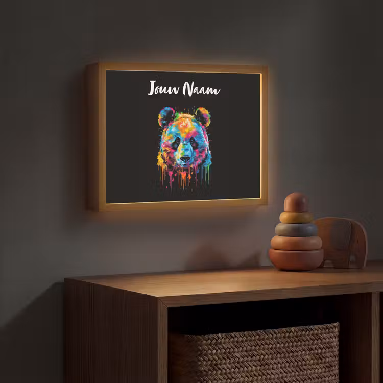 Panda - Dieren - Kleur - Verf - Zwart Light Box met batterij (Wandlamp kind) middel -sfeer5_kind