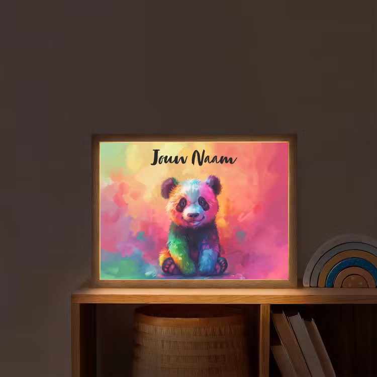 Panda - Dieren - Kleurrijk - Neon Light Box met batterij (Wandlamp kind) middel -sfeer1_kind