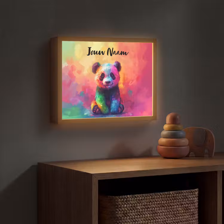 Panda - Dieren - Kleurrijk - Neon Light Box met batterij (Wandlamp kind) middel -sfeer5_kind