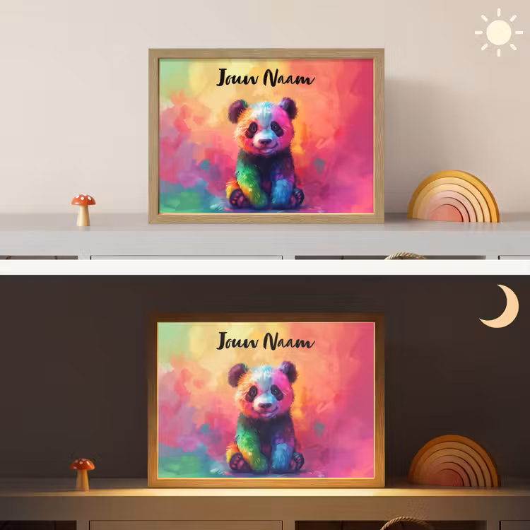 Panda - Dieren - Kleurrijk - Neon Light Box met batterij (Wandlamp kind) middel -sfeer3_kind
