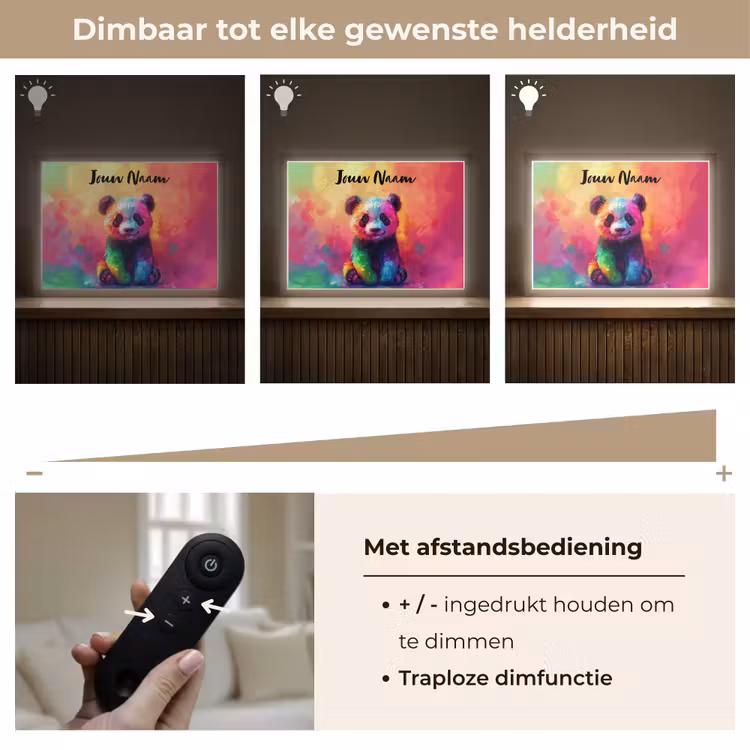 Panda - Dieren - Kleurrijk - Neon Light Box met batterij (Wandlamp kind) middel -USP_dimbaarNL