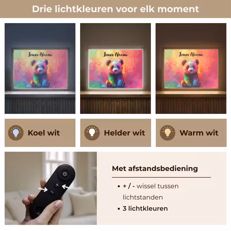 Panda - Dieren - Kleurrijk - Neon Light Box met batterij (Wandlamp kind) middel -USP_lichtkleurNL