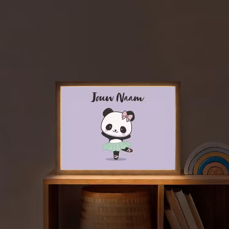 Panda - Paars - Strikje - Kawaii Light Box met batterij (Wandlamp kind) middel -sfeer1_kind