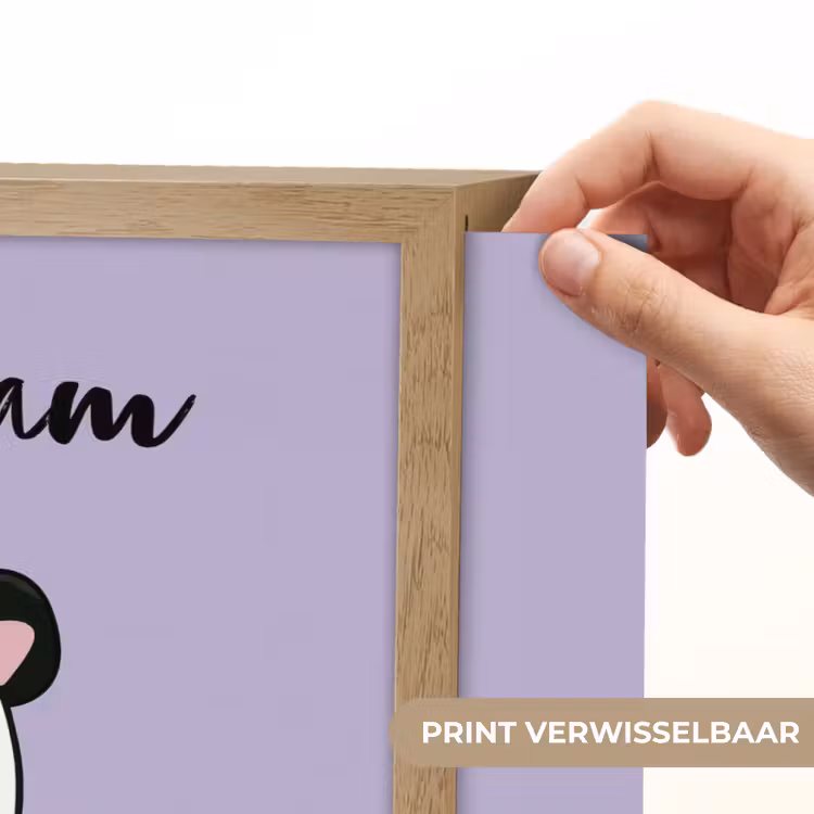 Panda - Paars - Strikje - Kawaii Light Box met batterij (Wandlamp kind) middel -USP_websiteprintNL