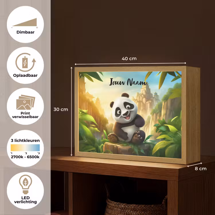 Panda - Wilde dieren - Jungle - Jongens - Kinderen Light Box met batterij (Wandlamp kind) middel -USP_websiteoverzichtNL