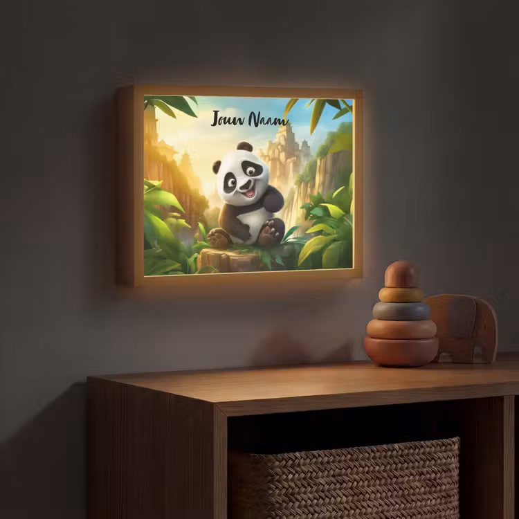 Panda - Wilde dieren - Jungle - Jongens - Kinderen Light Box met batterij (Wandlamp kind) middel -sfeer5_kind