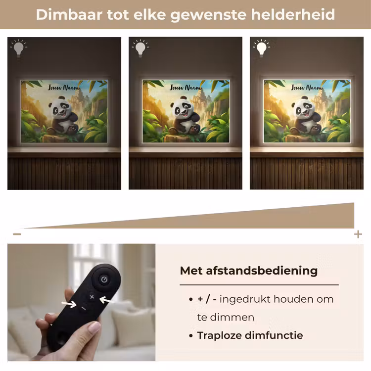 Panda - Wilde dieren - Jungle - Jongens - Kinderen Light Box met batterij (Wandlamp kind) middel -USP_dimbaarNL