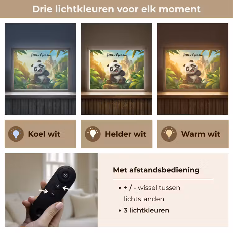 Panda - Wilde dieren - Jungle - Jongens - Kinderen Light Box met batterij (Wandlamp kind) middel -USP_lichtkleurNL