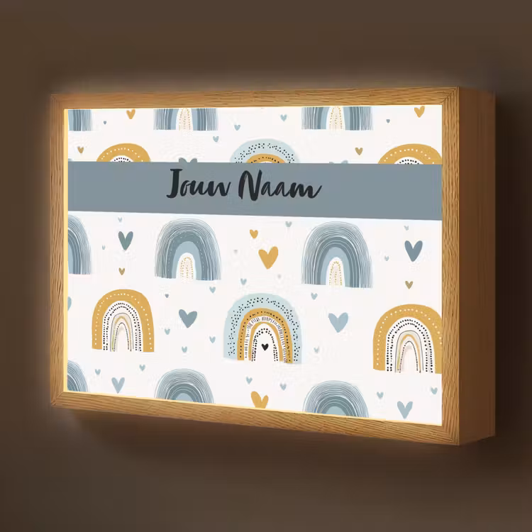 Patroon - Blauw - Regenboog - Hartjes Light Box met batterij (Wandlamp kind) middel -z3d_website