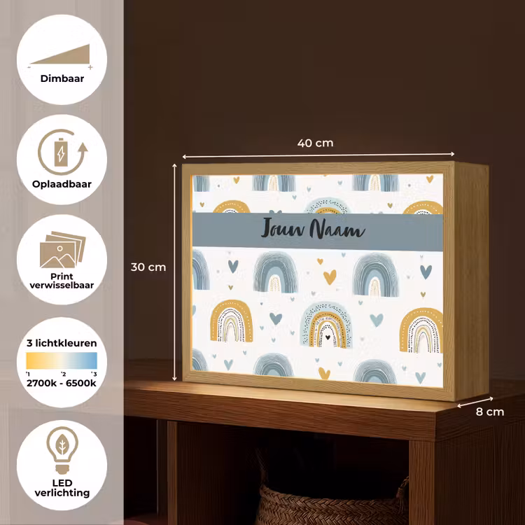 Patroon - Blauw - Regenboog - Hartjes Light Box met batterij (Wandlamp kind) middel -USP_websiteoverzichtNL