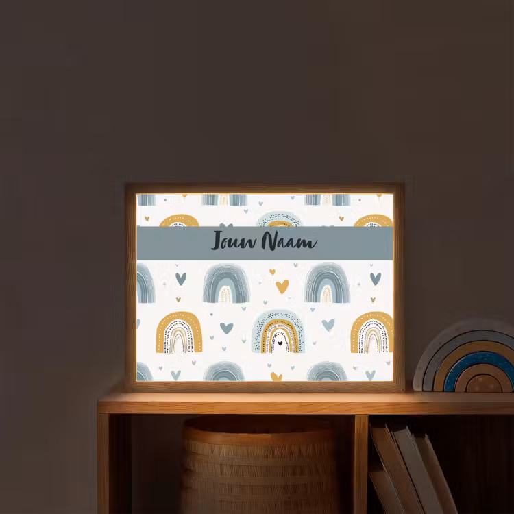 Patroon - Blauw - Regenboog - Hartjes Light Box met batterij (Wandlamp kind) middel -sfeer1_kind