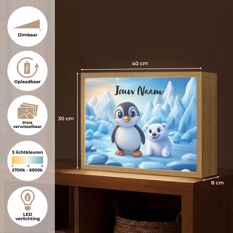 Pinguïn - IJsbeer - IJs - Sneeuw Light Box met batterij (Wandlamp kind) middel -USP_websiteoverzichtNL