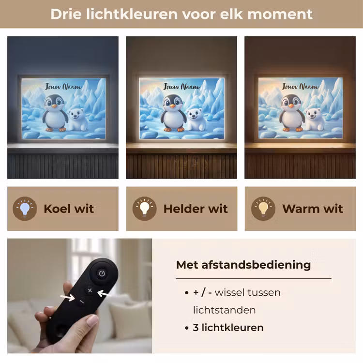 Pinguïn - IJsbeer - IJs - Sneeuw Light Box met batterij (Wandlamp kind) middel -USP_lichtkleurNL
