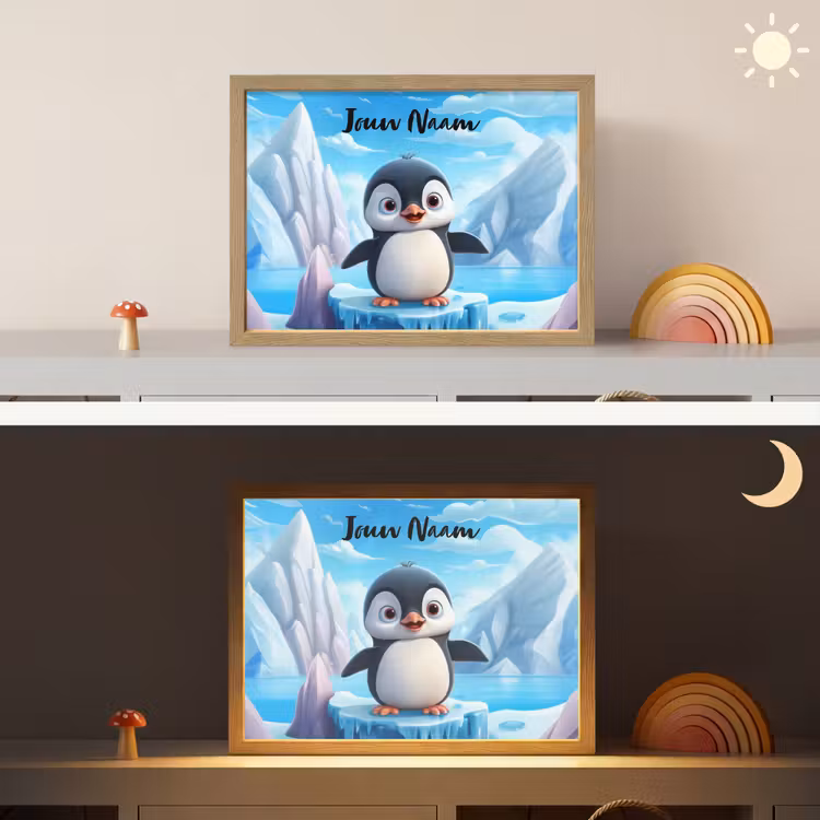 Pinguïn - Meisjes - Pooldieren - Kinderen Light Box met batterij (Wandlamp kind) middel -sfeer3_kind