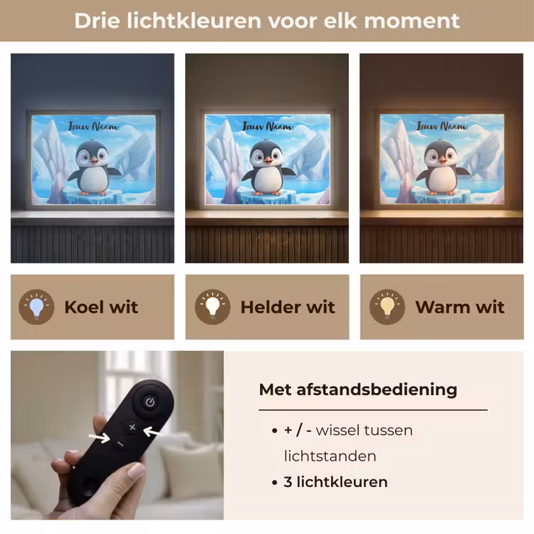 Pinguïn - Meisjes - Pooldieren - Kinderen Light Box met batterij (Wandlamp kind) middel -USP_lichtkleurNL