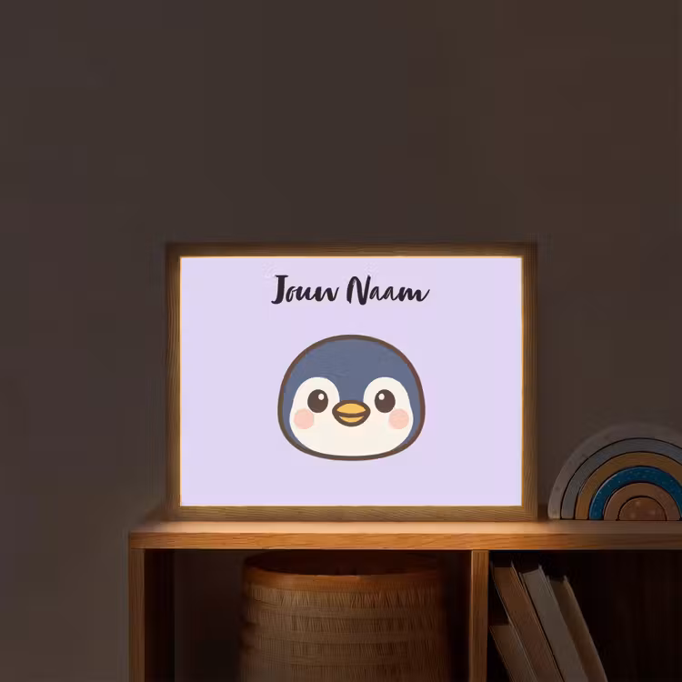 Pinguïn - Paars - Minimalistisch - Blosjes Light Box met batterij (Wandlamp kind) middel -sfeer1_kind