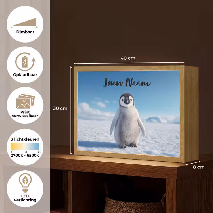 Pinguïn - Sneeuw - Landschap - Wit Light Box met batterij (Wandlamp kind) middel -USP_websiteoverzichtNL