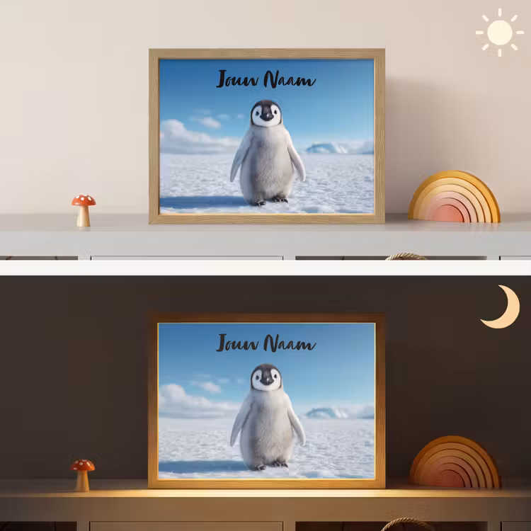 Pinguïn - Sneeuw - Landschap - Wit Light Box met batterij (Wandlamp kind) middel -sfeer3_kind