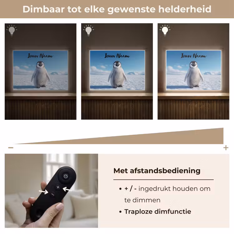 Pinguïn - Sneeuw - Landschap - Wit Light Box met batterij (Wandlamp kind) middel -USP_dimbaarNL