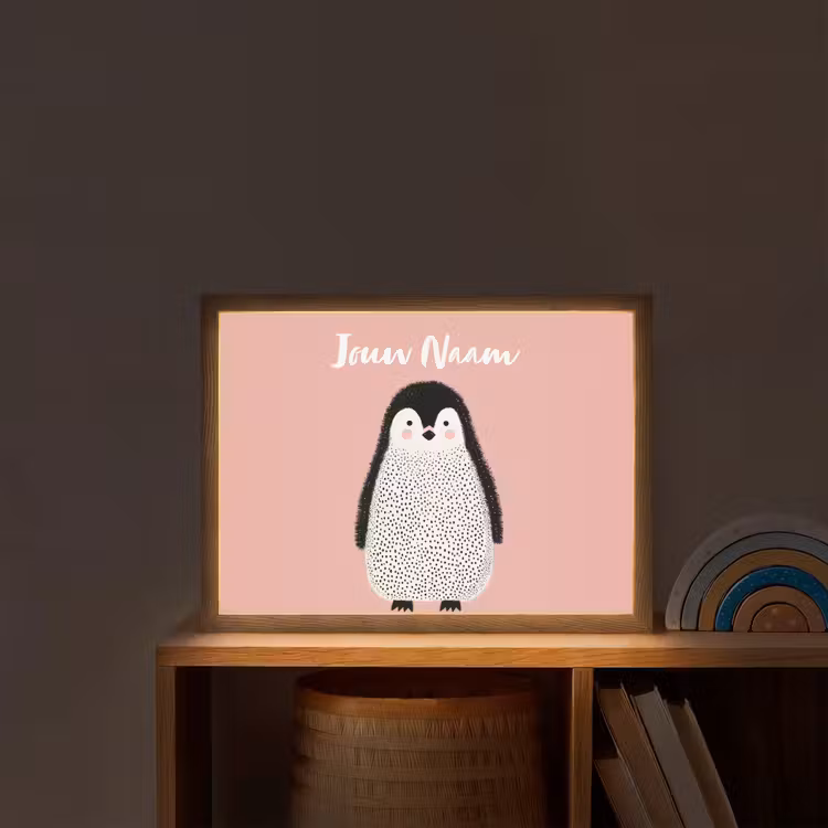 Pinguïn - Stippen - Minimalistisch - Roze Light Box met batterij (Wandlamp kind) middel -sfeer1_kind